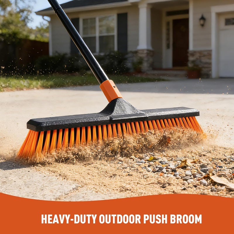 CLEANHOME 18" Push Broom Outdoor for Floor Cleaning with Extendable Long Handle, Stiff Bristle Heavy Duty Broom for Bathroom, Kitchen, Tub, Tile, Patio, Deck, Concrete, Industrial - Image 2